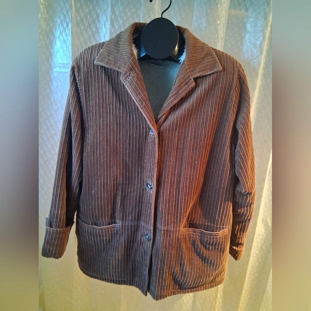 Blair Vintage Corduroy Brown Chore Barn Coat Sherpa Lined White Furry Jacket L